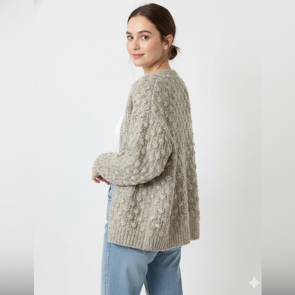 MARELLA Sweaters - Vintage Marella Ecru/Ivory/Oatmeal Colour Wool Blend Open Front Cardigan Sweater
